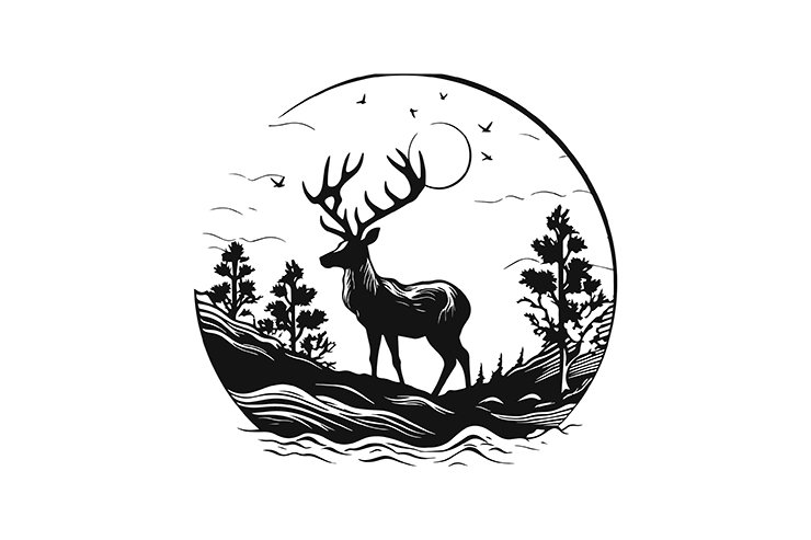Swamp deer in forest illustration icon logo