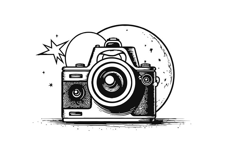 Camera with stars vector icon logo