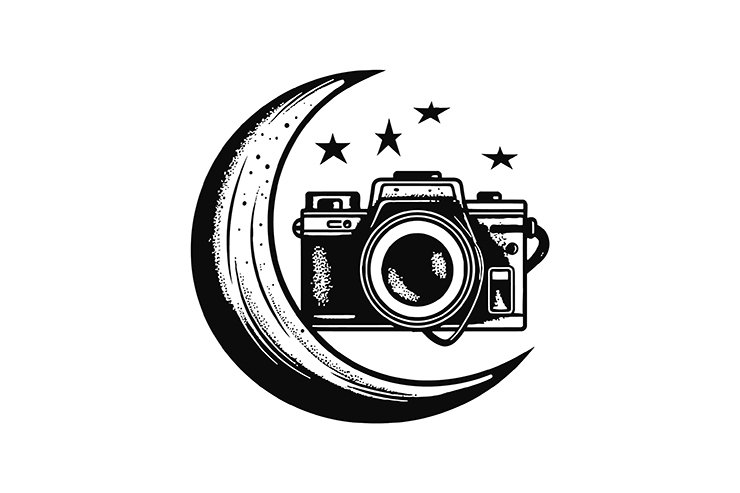 Camera with stars vector icon logo