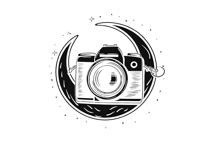 Camera with stars vector icon logo