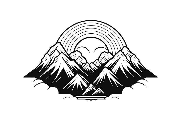 Mountains with sun illustration icon logo