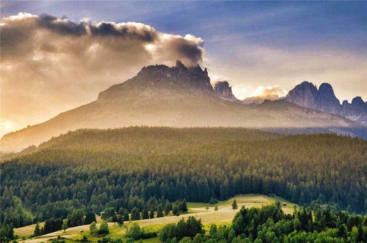 Mountains mountain road tree trees sky cloud sunset natural