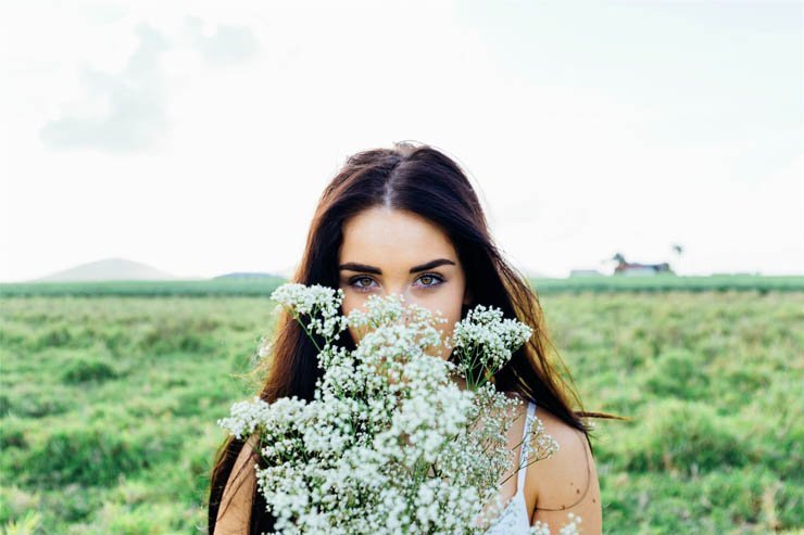 Pretty woman lady face natural farm flower flowers beautiful