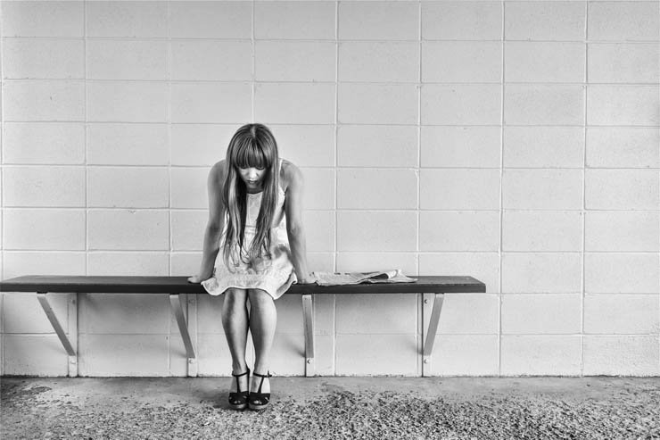 Solitary sea bench sad think thinking thoughts black white