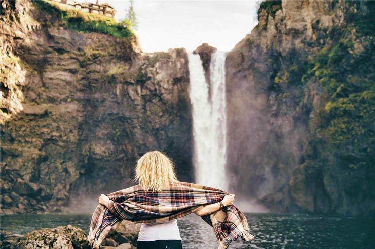 Waterfall water river girl woman back relax free nature