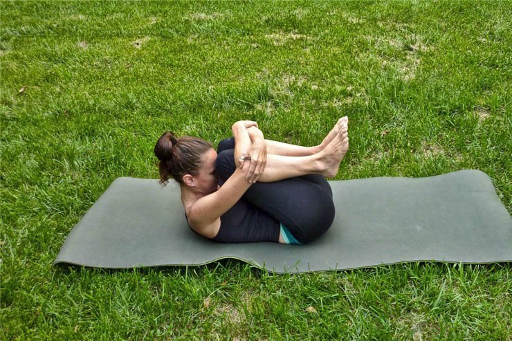 Yoga pose lady woman streching grass garden nature position mat relax relaxing exercise meditation sport