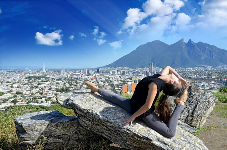 Yoga sitting relax lady woman streching mountain girl nature sky free village