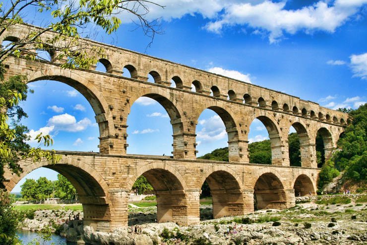 architecture columns above a lake