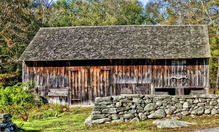 barn farm stones wall sunny nature