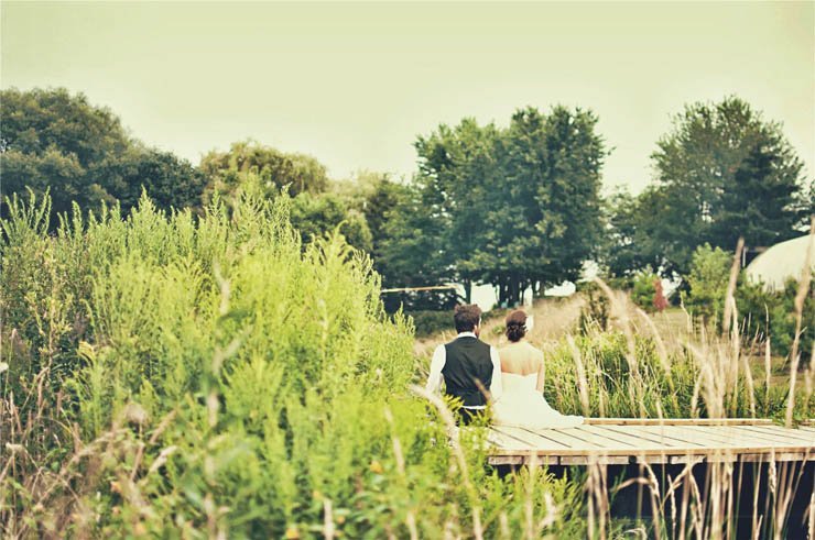 bride groom seat river lake park love care romance romantic nature