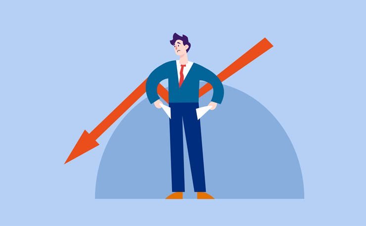 business fail failure down finance ecenomy sad disappoint disappointed broke arrow broke money saving savings loss lose