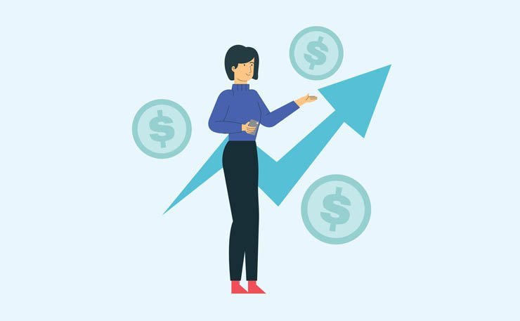 business owner success successful win won profit prize gain money suit coin currency female lady arrow