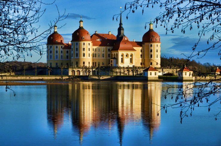 castle river sea fall autumn ancient water tree nature