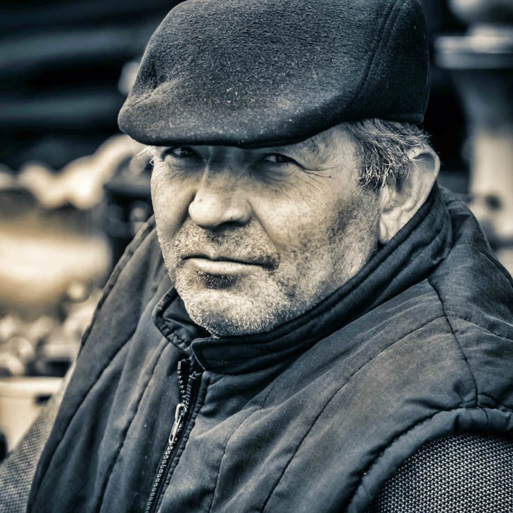 hat man black white jacket look