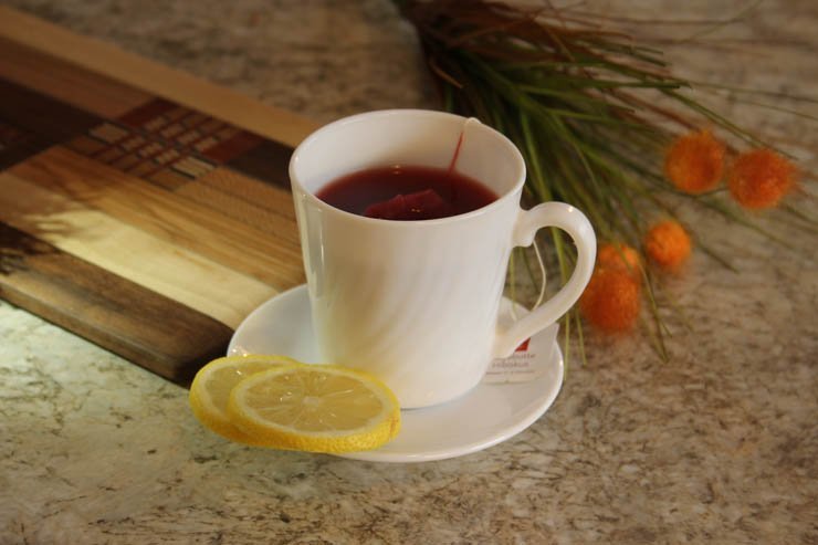 lemon tea bag cup mug morning drink flower table kitchen teabag
