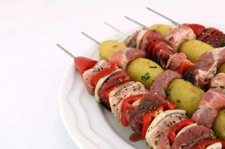 meat beef cook cooking food plate kebab shish potato