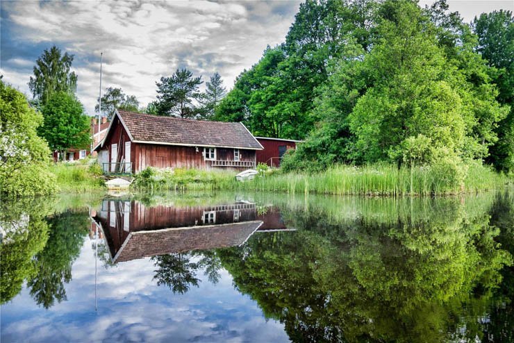 nature house lake trees forest barn farm