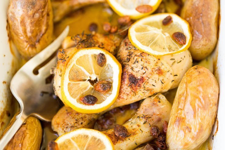 restaurant meal food dish eat cook cooking kitchen chicken grill grilled citrus lemon fork