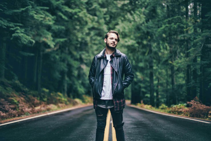 road jacket leather tree trees forest