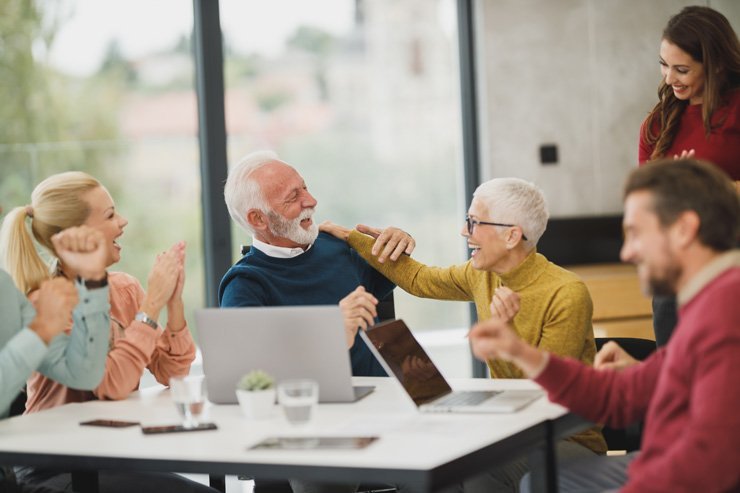 business finance formal job work employee working office desk happy meeting startup colleagues colleague friends friend