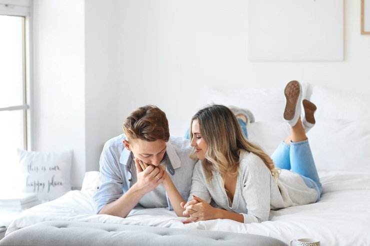 couple love happy happiness lovely care relationship couples passion relation engaged bed bedroom kiss kissing