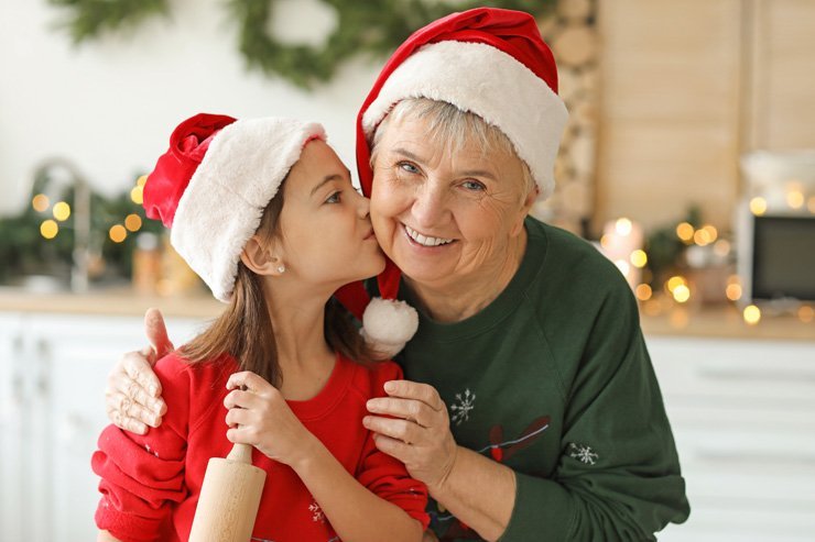family grandma grandmother baking mom cookie mother bake kitchen cooking christmas xmas holiday cookies daughter sweet kiss love