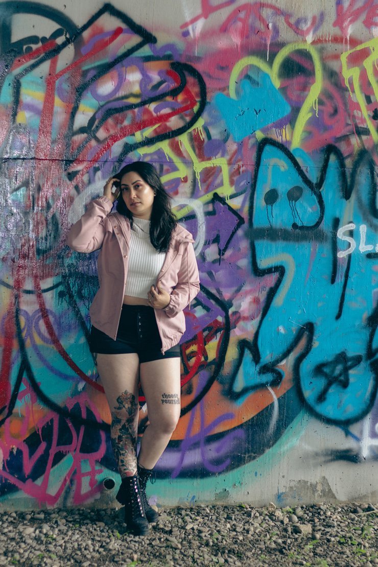 fashion beauty elegant elegance style stylish fashionista fashionable outfit graffiti lady woman women female wakeup white shirt pink jacket short tattoo boots shoes