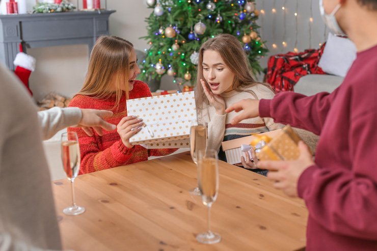 friend family celebration gift present holiday claus quarantine celebrate lockdown christmas xmas santa holidays friends corona decoration