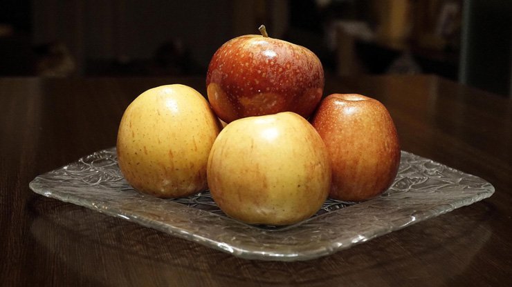 fruit fruits food foods apple apples glass dish plate wood wooden table