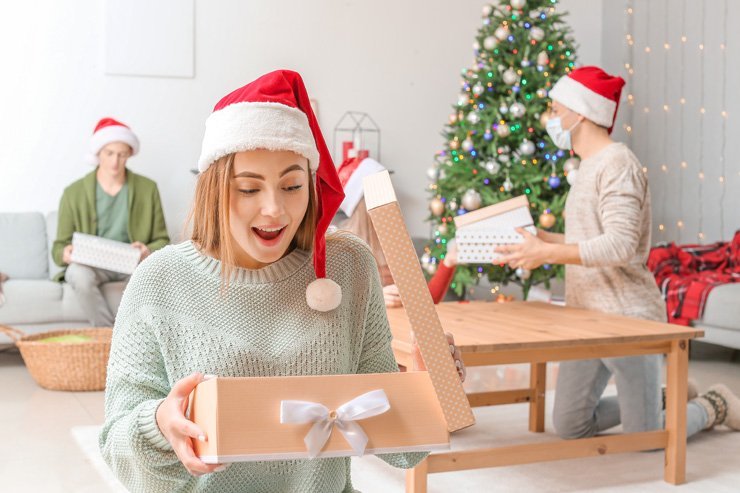 holiday claus quarantine celebrate lockdown friend family christmas xmas santa holidays celebration friends present gift corona decoration