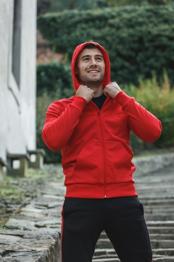 model fitness fashion outfit hoodie pants sports fit wotkout training man