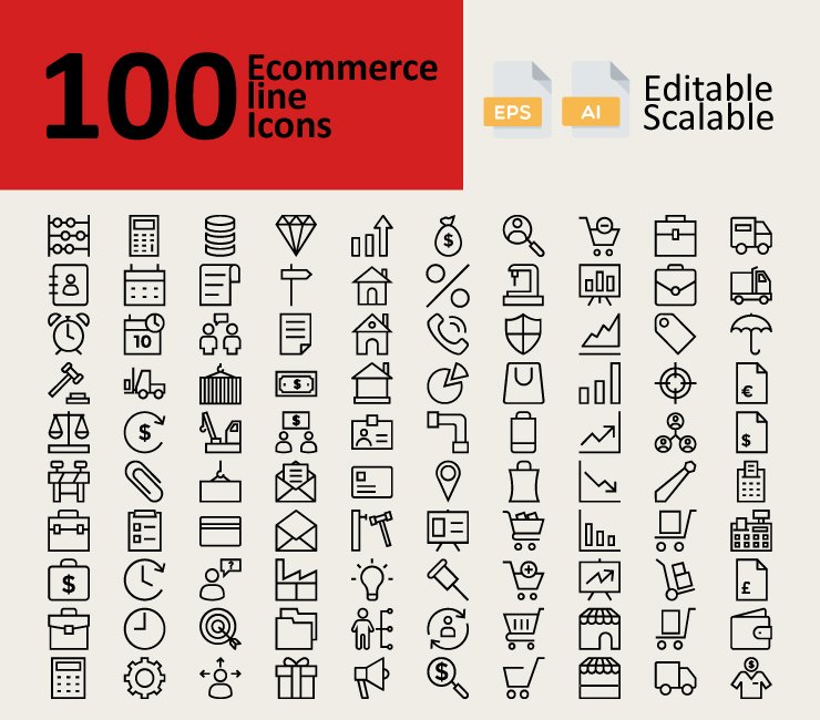 100 E-commerce Line Icons
