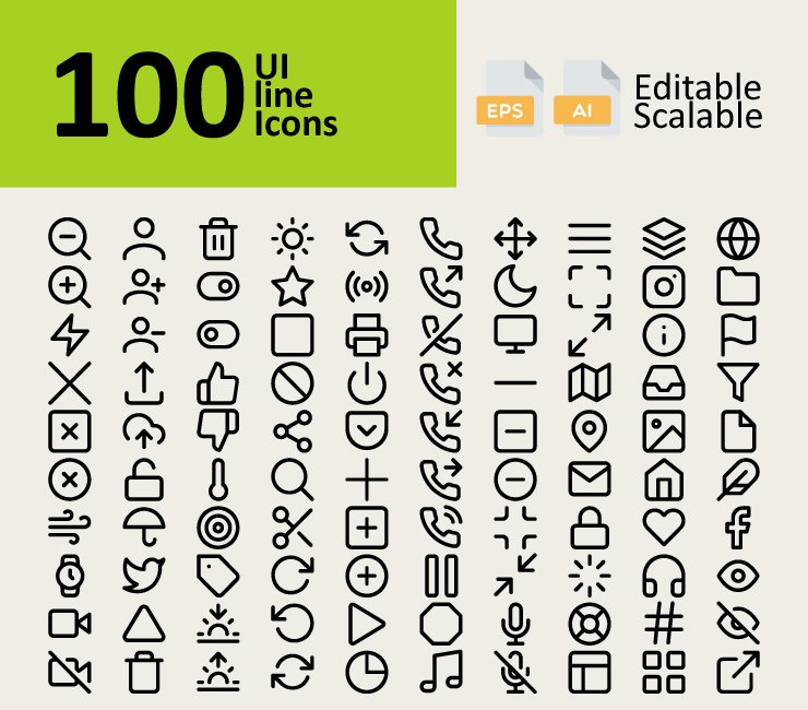 100 UI Line Icons
