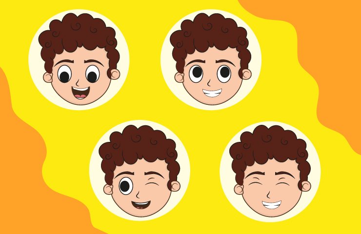 
									Boy face with different expressions.