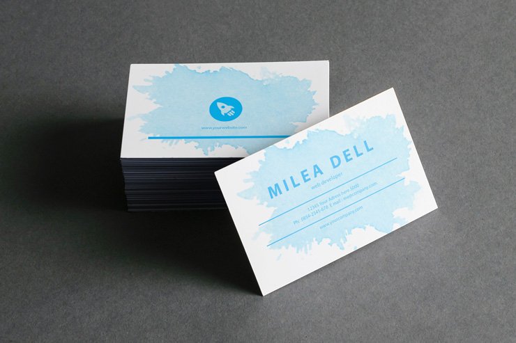white blue splash artistic business card
