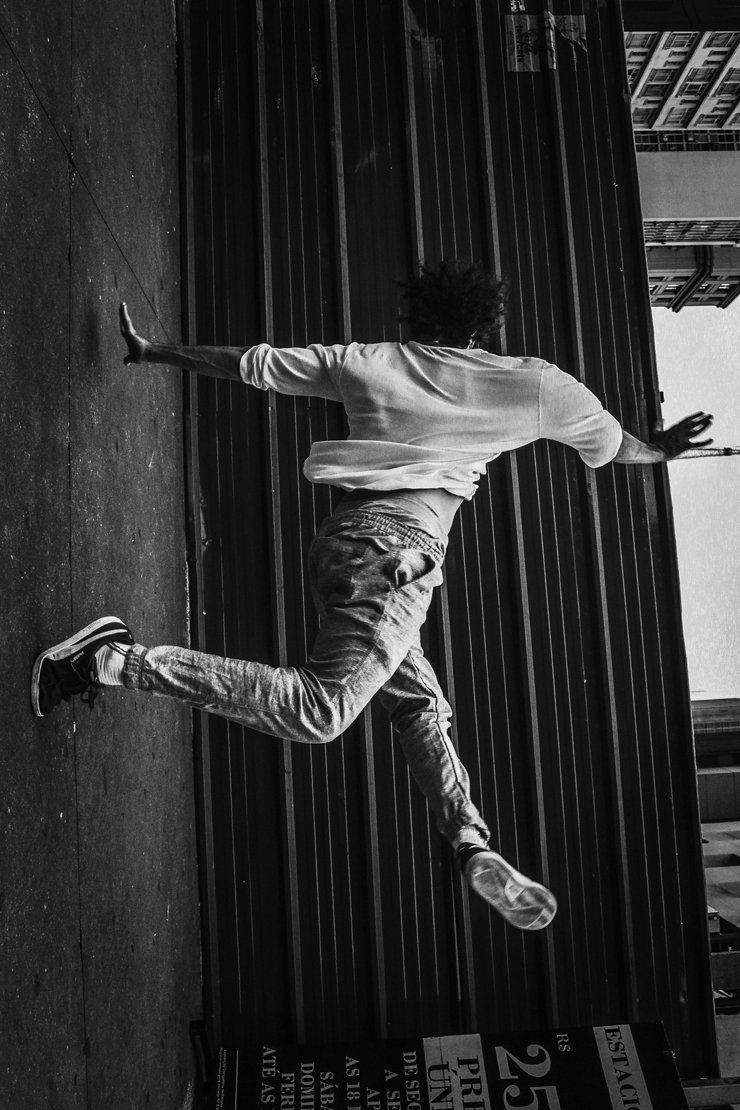 Man Dancing Freely Black White